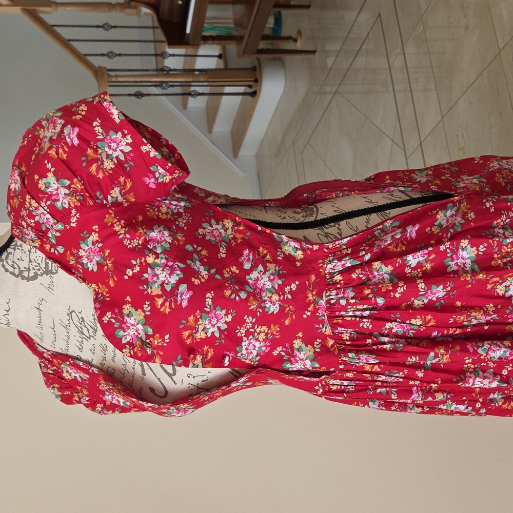 Vintage Laura Ashley Prairie Floral Red Midi Dress Size 6 100% Cotton - Picture 3 of 9